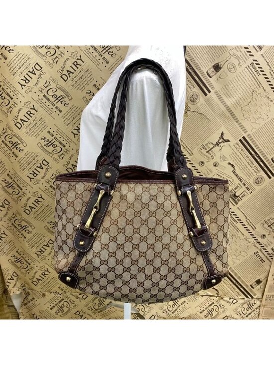 Gucci Handbags - Gucci Tote Shoulder Bag GG Canvas Horsebid